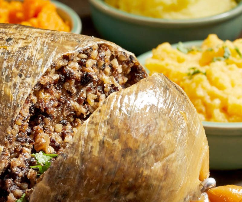 Traditional Scottish haggis with neeps and tatties